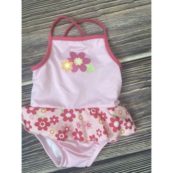 BABY GIRLS One PIECE Sleeveless Flower Pink SWIM SUIT MED 18-22 LBS Pounds - Picture 1 of 9